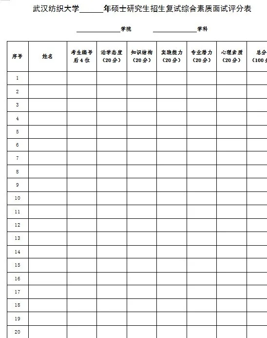 武汉纺织大学复试评分表